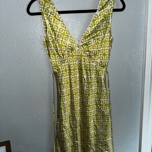 Peppermayo Lime & White Geometric V‑Neck Mini Dress